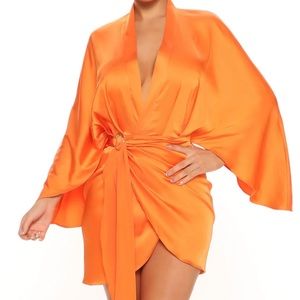 Fashionnova Orange Satin Cutie Mini Dres